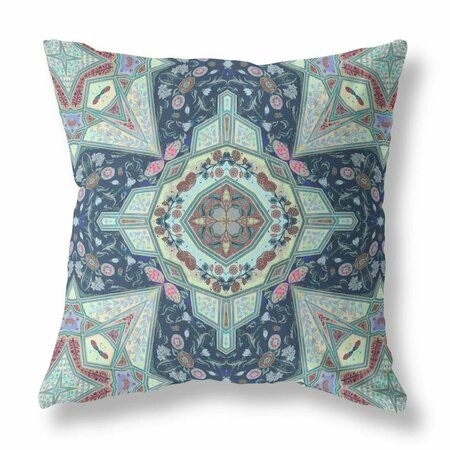 PALACEDESIGNS 16 in. Boho Pattern Indoor Outdoor Throw Pillow Indigo & Aqua Blue PA3111299